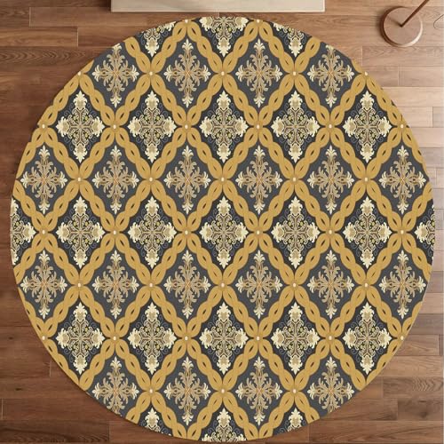 KTYUTJDH Teppiche,Senfgelb Geometrisch Braun Beige Floral Anthrazit-Grau,Schwarz,Rund ø 120 cm, Runder Teppich Wohnzimmer Schlafzimmer Büro Schreibtisch und Stuhl, von KTYUTJDH