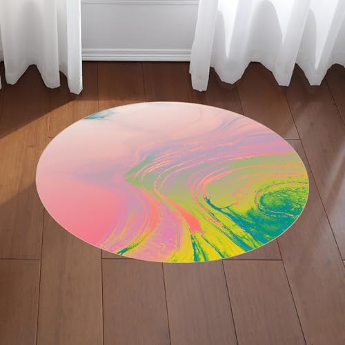 KTYUTJDH Teppiche Runder,Art Deco Türkis Blau Blaugrün Grün Gelb Pink,Aquarell,Rund ø 150 cm, Teppich für Wohnzimmer Schlafzimmer Esstisch Sideboard Deko, von KTYUTJDH
