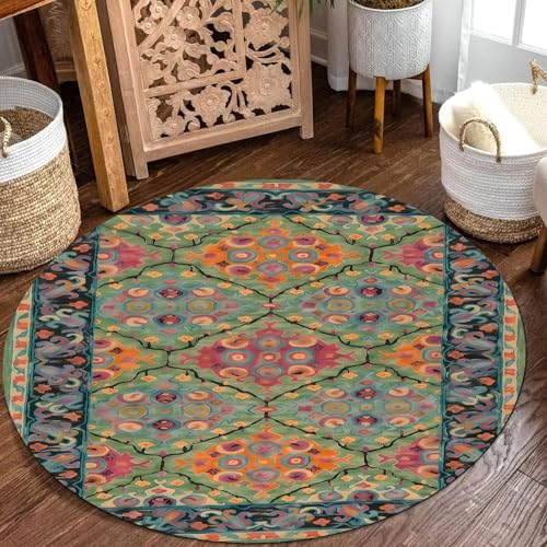 KTYUTJDH Teppiche Runder,Grasgrün Schwarz Rot Orange Gelb Floral Zeitgenössisch,Mehrfarbig,Rund ø 80 cm, Kurzflor Teppichläufer Flur Korridor Wohnung Dekoration rutschfest Waschbar, KTYUTJDH Teppiche Runder,Grasgrün Schwarz Rot Orange Gelb Floral Zeitgenössisch,Mehrfarbig,Rund ø 80 cm, Kurzflor Teppichläufer Flur Korridor Wohnung Dekoration rutschfest Waschbar, von KTYUTJDH