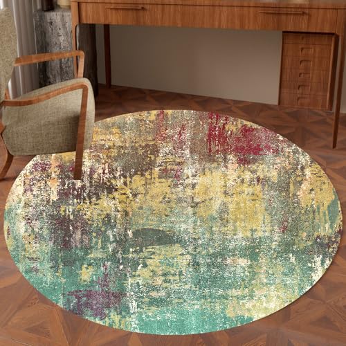 KTYUTJDH Teppiche Runder,Grün Gelb Rot Braun Abstrakt Modern,Bunt,Rund ø 180 cm Teppich fürs Wohnzimmer, Schlafzimmer Esszimmer, Arbeitszimmer Deko, KTYUTJDH Teppiche Runder,Grün Gelb Rot Braun Abstrakt Modern,Bunt,Rund ø 180 cm Teppich fürs Wohnzimmer, Schlafzimmer Esszimmer, Arbeitszimmer Deko, von KTYUTJDH
