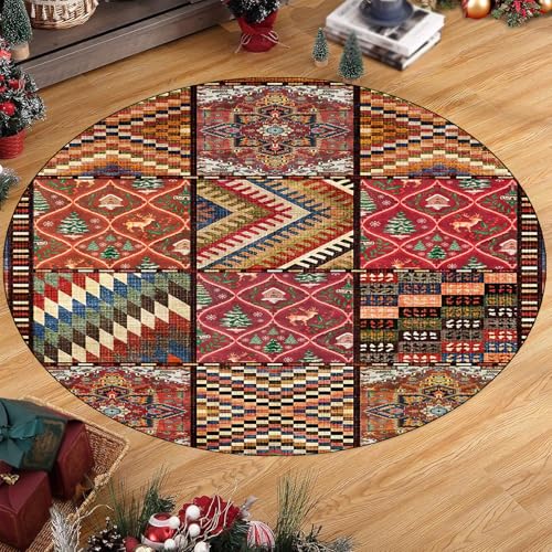 KTYUTJDH Teppiche Runder,Rot Orange Gelb Grün Blau Patchwork Warme Dekoration,Multicolor,Rund ø 150 cm, Teppich für Wohnzimmer Schlafzimmer Esstisch Sideboard Deko, von KTYUTJDH