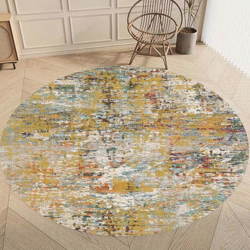 KTYUTJDH Teppiche Runder,Senfgelb Beige Creme Art Deco Rot Tee Blau Grün,Bunt,Rund ø 150 cm Teppich für Wohnzimmer Schlafzimmer Esstisch Sideboard Deko, von KTYUTJDH
