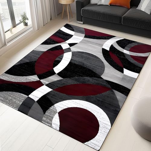 Teppiche, Zeitgenössisch abstrakt Kreis Grau Weiß Rot, Schwarz, Quadrat 120 x 120 cm, Teppich Wohnzimmer Sofa, Schlafzimmer Kommode, Büro Schreibtisch Stuhl, von KTYUTJDH