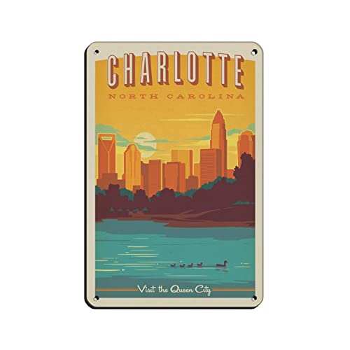 Lustige Blechschilder Charlotte North Carolina Reise-Blechschilder Retro Bar Pub Diner Cafe Home Badezimmer und Zimmer Kunst 30 x 30 cm von KTYWZ