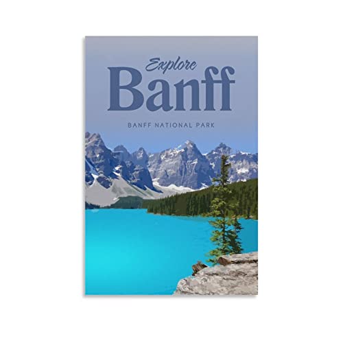 Metallschild Kanada Banff Lake Vintage Dekor Kunstschild Home Kitchen Bar Cafe Club Cave Wanddekor Retro Reise Blechschild 30x30CM von KTYWZ