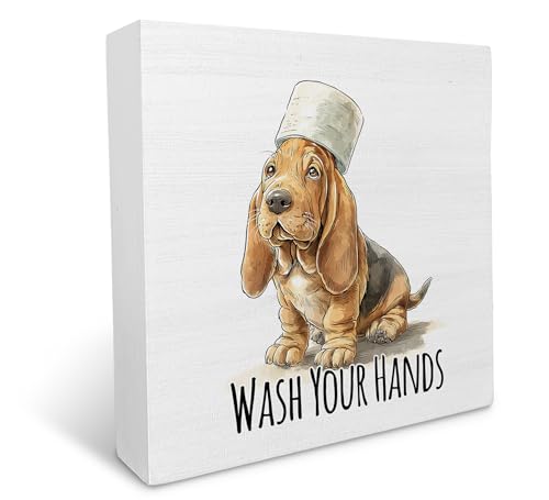 KU-DaYi Lustiges Hunde-Bloodhound-Badezimmer-Holz-Schild, Hände waschen, Badezimmer-Dekoration, Bluthund, Schreibtischzubehör für Hundeliebhaber, Holzblock, Schreibtischregal, Dekoration, 12,7 x 12,7 KU-DaYi Lustiges Hunde-Bloodhound-Badezimmer-Holz-Schild, Hände waschen, Badezimmer-Dekoration, Bluthund, Schreibtischzubehör für Hundeliebhaber, Holzblock, Schreibtischregal, Dekoration, 12,7 x 12,7 von KU-DaYi