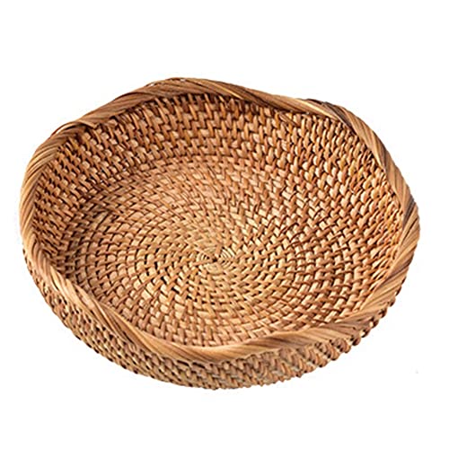 KU Syang Round Basket Food Storage Basket Fruit Bread Hand Woven Tea Dessert Serving Dish Kitchen Serving Tray Table for Home,A von KU Syang