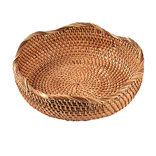 KU Syang Round Fruit Bread Basket Hand Woven Tea Dessert Serving Dish Kitchen Table Tray for Home,B von KU Syang