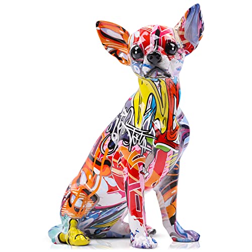Chihuahua-Hundestatue, farbige Bulldogge, Tier-Graffiti-Hundefiguren, Kunst, Sitz-Down-Ballon, Tier-Hund-Statue, Ornament, Harz, Handwerk, Ornament, Hund für Zuhause von KUAHAI