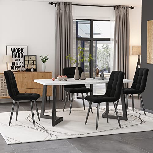 KUAKE Esstisch 117x68cm mit 4 Stühlen Set, Rechteckiger Esstisch Moderner Küchentisch Set, Schwarze Tischbeine (Schwarz Esszimmerstuhl) von KUAKE