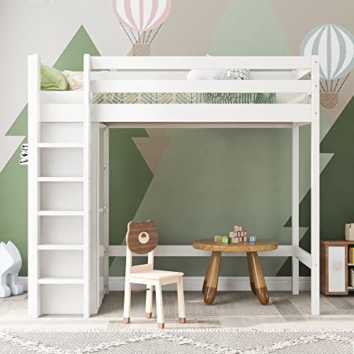 Kinderbett Hochbett Einzelbett 90x200 für Kinder, Holzbett Hausbett mit Kleiderschrank und 4 Regalen Stauraum, Bettgestell mit Rausfallschutz und Lattenrost, Stauraumbett, Ohne Matratze, Weiß Kinderbett Hochbett Einzelbett 90x200 für Kinder, Holzbett Hausbett mit Kleiderschrank und 4 Regalen Stauraum, Bettgestell mit Rausfallschutz und Lattenrost, Stauraumbett, Ohne Matratze, Weiß von KUAKE