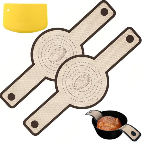 Silikon Backmatte Brot für Dutch Oven 2 Pcs Silikon Brotschlinge mit Langen Griffen, Wiederverwendbare Brotbackmatte Brotbackzubehör mit Teigschneider Silikon Backmatte Brot für Dutch Oven 2 Pcs Silikon Brotschlinge mit Langen Griffen, Wiederverwendbare Brotbackmatte Brotbackzubehör mit Teigschneider von KUAKE