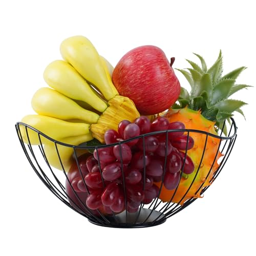 KUAOOAUK schwarze Fruchtschale, Metalldraht Fruchtkorb für Küchen, Wellenform Obst Aufbewahrungskörbe, Anti-Rost Desktop Fruchtständer Durchmesser 26.5 x 12 cm von KUAOOAUK