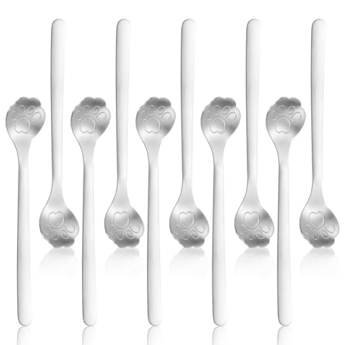 KUBDPQOR 10 Stück Katzenpfote Löffel, Edelstahl, Eislöffel, Dessertlöffel, Kaffeelöffel, Esslöffel, Jungle Spoon, Cartoon Teelöffel, zum Rühren Tee Kaffee von KUBDPQOR