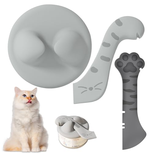 KUBDPQOR Tierfutter Dosendeckel Set, Vielseitiges Katzenfutter Deckel und Katzenlöffel/Dosenöffner für Katzenfutter Dosen, für Hunde und Katzenfutter Passt auf Fast Alle Futterdosen von KUBDPQOR