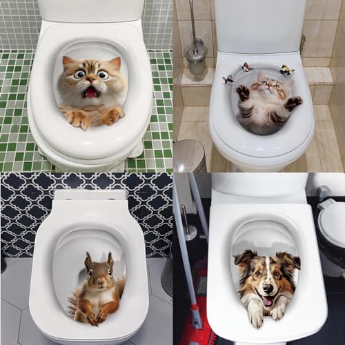 KUBDPQOR WC Deckel Aufkleber - Prämie Mülltonnen Aufkleber mit 6 Vielfältig 3D Katzen Mustern - Verwendbar für WC, Spülkasten und andere glatte Flächen von KUBDPQOR