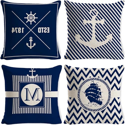 Leuchtturm Deko Outdoor Kissen Set – 4er-Pack Maritime Themen Kissenbezüge, Wetterfest & Wasserfest, 45x45cm – Perfekt für Sofa & Outdoorkissen Leuchtturm Deko Outdoor Kissen Set – 4er-Pack Maritime Themen Kissenbezüge, Wetterfest & Wasserfest, 45x45cm – Perfekt für Sofa & Outdoorkissen von KUBDPQOR