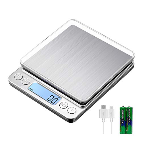 KUBEI Digitale Küchenwaage USB Aufladen,3kg/0.1g Hochpräzise Digit alwaage Haushaltswaage, für backen Zutaten Schmuck Briefmarken und Kaffee Edelstahl Wi egefläche Essenswaage von KUBEI