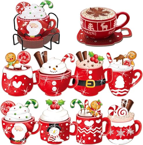 8 Stück Diamond Painting Untersetzer Weihnachten DIY Set für Kinder Erwachsene Basteln,Weihnachten Geschenk,Weihnachtsdeko Tisch fur Tassen,Vasen,Kerzen von KUBFDL