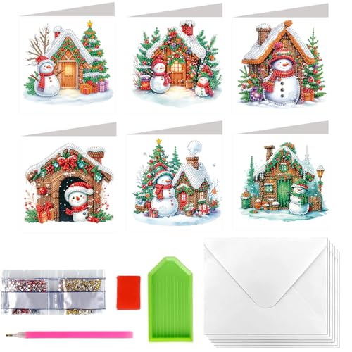 Diamond Painting Weihnachts Karten 6 Stück Diamond Painting Weihnachtskarte mit Blanko Umschlag,5D DIY Diamant Malerei Grußkarten,Christmas Cards,Weihnachtsgeschenke für Freunde und Familie von KUBFDL