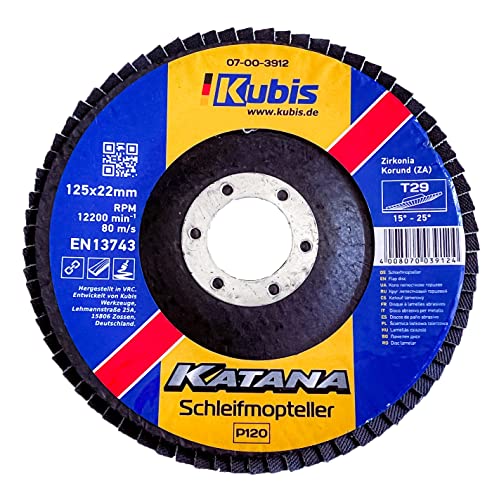 5 Stück KUBIS® Professional Fächerscheiben Schleifmop Flap Disk, Ø125mm x 1mm, für Edelstahl, Metall und Holz, Korn 120 von KUBIS