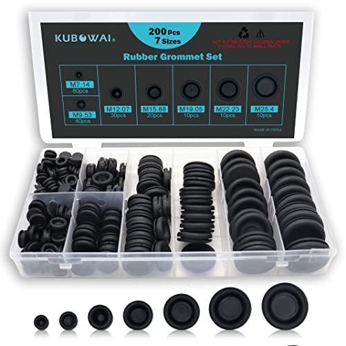 KUBOWAI 200 Stück Gummi-Kabeltüllen-Set, Gummitüllen-Set, Steckertülle zum Schutz von Drähten, Kabelverbindern (7 Tailles) von KUBOWAI