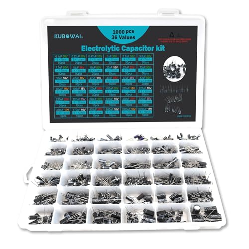 KUBOWAI 36 wert 1000 Stück Elektrolytkondensator Set, Aluminium Kondensatorbank, Einschließlich Modellnumme 0.1 uF - 1000 uF, 10 V, 16 V, 25 V, 35 V, 50 V (36 Wert 1000 Stück) von KUBOWAI