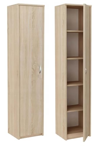 Büroschrank Aktenschrank Kleiderschrank Mehrzweckschrank Büroregal mit 1 Tür und 5 Fächern Universeller Schrank für Büro und Zuhause 180x40x35 cm (Sonoma) von KUBUTKU