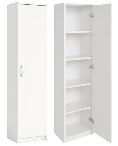 Büroschrank Aktenschrank Kleiderschrank Mehrzweckschrank Büroregal mit 1 Tür und 5 Fächern Universeller Schrank für Büro und Zuhause 180x40x35 cm (Weiß) von KUBUTKU