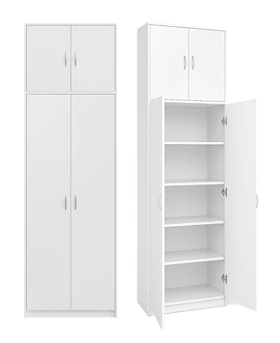 Hoher Büroschrank Aktenschrank Kleiderschrank mit 4 Türen und 7 Fächern Haushaltsschrank Mehrzweckschrank 235x74x35cm (Weiß) von KUBUTKU
