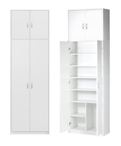 Hoher Mehrzweckschrank Aktenschrank mit 4 Türen und 10 Fächern Bücherregal Büroschrank Haushaltsschrank 235x74x35cm (Weiß) von KUBUTKU