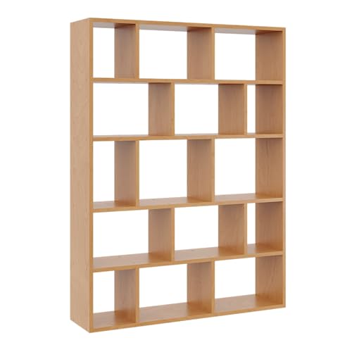 KUBUTKU Bücherregal Groß Wandregal mit 15 Fächern 141x105x18 Hängeregal Mordern Deko Schweberegal für Wohnzimmer Schlafzimmer Büro (Erle) von KUBUTKU