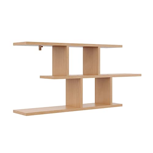 KUBUTKU Dekorativ Wandregal mit 2 Böden 100x45x18 Design Skandinavischer Modern für Wohnzimmer Küche Büro Schlafzimmer Badezimmer Hängeregal Bücherregal (Buche) von KUBUTKU