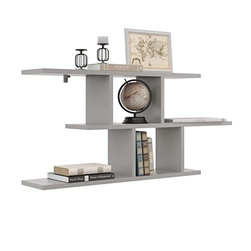 KUBUTKU Dekorativ Wandregal mit 2 Böden 100x45x18 Design Skandinavischer Modern für Wohnzimmer Küche Büro Schlafzimmer Badezimmer Hängeregal Bücherregal (Grau) von KUBUTKU