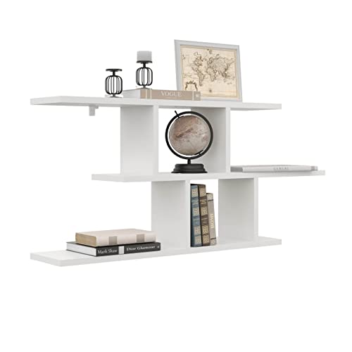KUBUTKU Dekorativ Wandregal mit 2 Böden 100x45x18 Design Skandinavischer Modern für Wohnzimmer Küche Büro Schlafzimmer Badezimmer Hängeregal Bücherregal (Weiß) von KUBUTKU