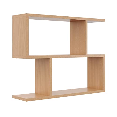 KUBUTKU Dekorativ Wandregal mit 2 Böden 70x55x18 Design Skandinavischer Modern für Wohnzimmer Küche Büro Schlafzimmer Badezimmer Hängeregal Bücherregal (Buche) von KUBUTKU