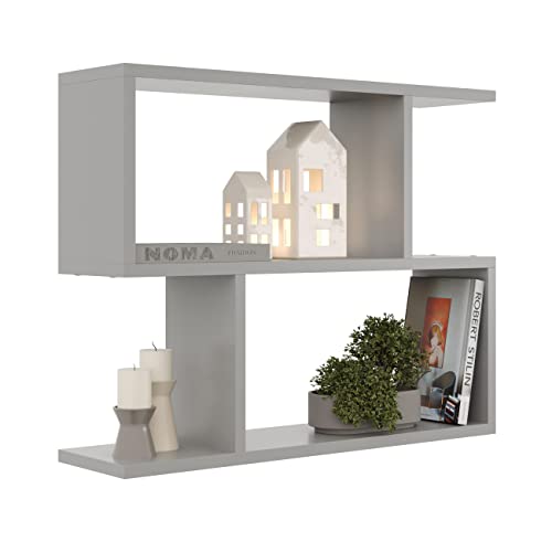 KUBUTKU Dekorativ Wandregal mit 2 Böden 70x55x18 Design Skandinavischer Modern für Wohnzimmer Küche Büro Schlafzimmer Badezimmer Hängeregal Bücherregal (Grau) von KUBUTKU