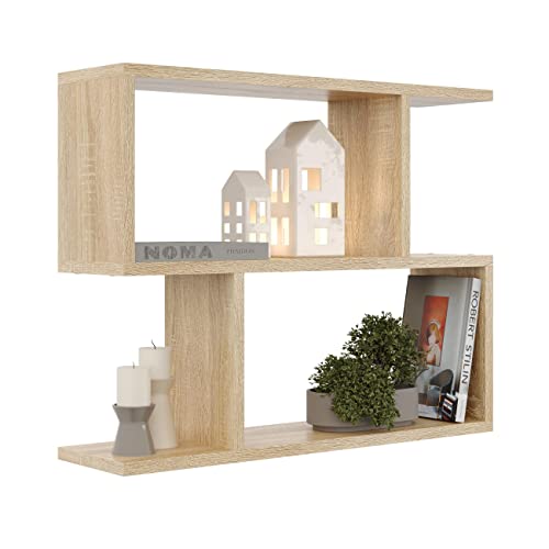 KUBUTKU Dekorativ Wandregal mit 2 Böden 70x55x18 Design Skandinavischer Modern für Wohnzimmer Küche Büro Schlafzimmer Badezimmer Hängeregal Bücherregal (Sonoma Eiche) von KUBUTKU