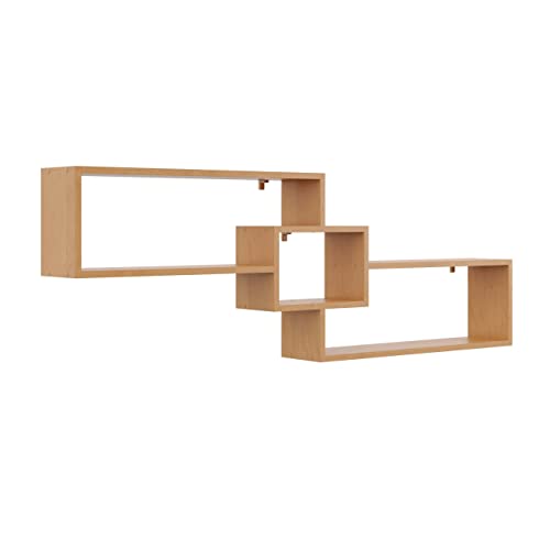 KUBUTKU Dekorativ Wandregal mit 3 Böden 158x53x18 Design Skandinavischer Modern für Wohnzimmer Küche Büro Schlafzimmer Badezimmer Hängeregal Bücherregal (Erle) von KUBUTKU