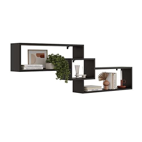 KUBUTKU Dekorativ Wandregal mit 3 Böden 158x53x18 Design Skandinavischer Modern für Wohnzimmer Küche Büro Schlafzimmer Badezimmer Hängeregal Bücherregal (Schwarz) von KUBUTKU