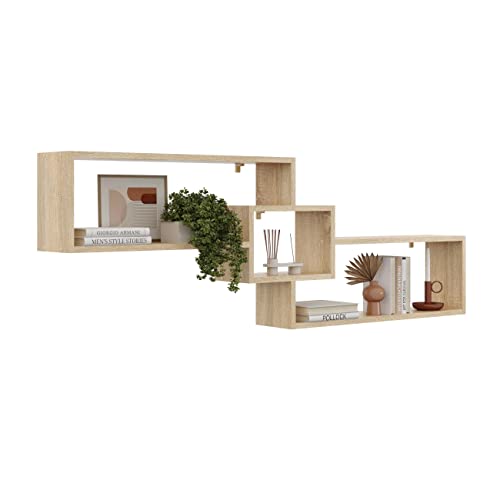 KUBUTKU Dekorativ Wandregal mit 3 Böden 158x53x18 Design Skandinavischer Modern für Wohnzimmer Küche Büro Schlafzimmer Badezimmer Hängeregal Bücherregal (Sonoma) von KUBUTKU