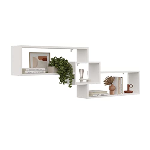 KUBUTKU Dekorativ Wandregal mit 3 Böden 158x53x18 Design Skandinavischer Modern für Wohnzimmer Küche Büro Schlafzimmer Badezimmer Hängeregal Bücherregal (Weiß) von KUBUTKU