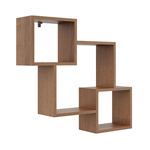 KUBUTKU Dekorativ Wandregal mit 3 Böden 78x71x18 Design Skandinavischer Modern für Wohnzimmer Küche Büro Schlafzimmer Badezimmer Hängeregal zur Präsentation Bücherregal (Nussbaum) von KUBUTKU