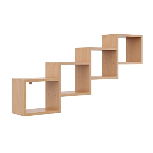 KUBUTKU Dekorativ Wandregal mit 4 Böden 109x57x18 Design Skandinavischer Modern für Wohnzimmer Küche Büro Schlafzimmer Badezimmer Hängeregal Bücherregal (Buche) von KUBUTKU