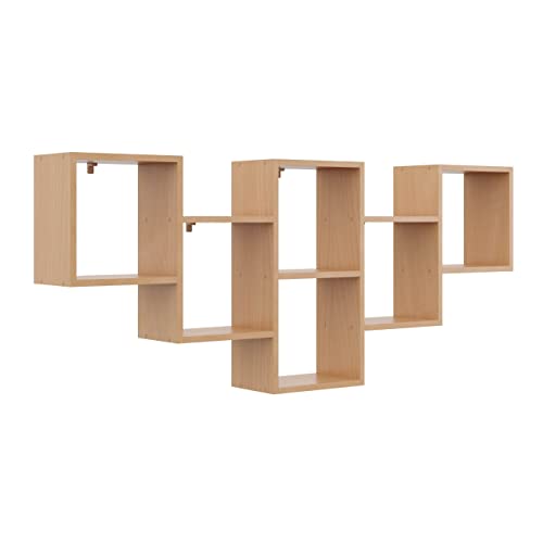 KUBUTKU Dekorativ Wandregal mit 6 Böden 160x66x18 Design Skandinavischer Modern für Wohnzimmer Küche Büro Schlafzimmer Badezimmer Hängeregal Bücherregal (Buche) von KUBUTKU