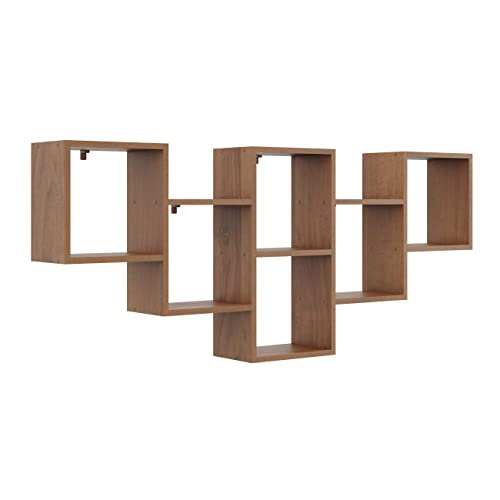 KUBUTKU Dekorativ Wandregal mit 6 Böden 160x66x18 Design Skandinavischer Modern für Wohnzimmer Küche Büro Schlafzimmer Badezimmer Hängeregal Bücherregal (Nussbaum) von KUBUTKU