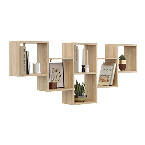 KUBUTKU Dekorativ Wandregal mit 6 Böden 160x66x18 Design Skandinavischer Modern für Wohnzimmer Küche Büro Schlafzimmer Badezimmer Hängeregal Bücherregal (Sonoma Eiche) von KUBUTKU