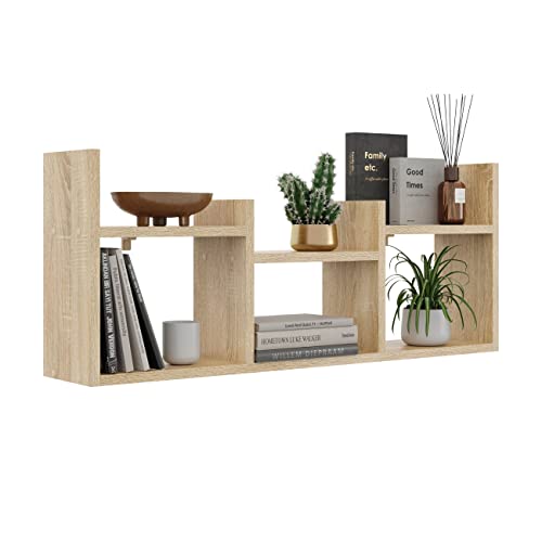 KUBUTKU Dekorativ Wandregal mit 6 Böden 97x40x18 Design Skandinavischer Modern für Wohnzimmer Küche Büro Schlafzimmer Badezimmer Hängeregal Bücherregal (Sonoma Eiche) von KUBUTKU