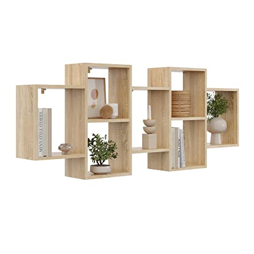 KUBUTKU Dekorativ Wandregal mit 7 Böden 160x65x18 Design Skandinavischer Modern für Wohnzimmer Küche Büro Schlafzimmer Badezimmer Hängeregal zur Präsentation Bücherregal (Sonoma Eiche) von KUBUTKU