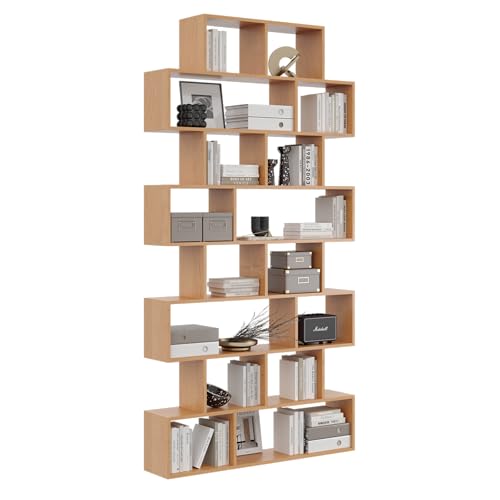 KUBUTKU Groß Standregal zur Wandmontage mit 16 Fächern Bücherregal 240,2x123,6x18cm Deko Regal (Erle) von KUBUTKU